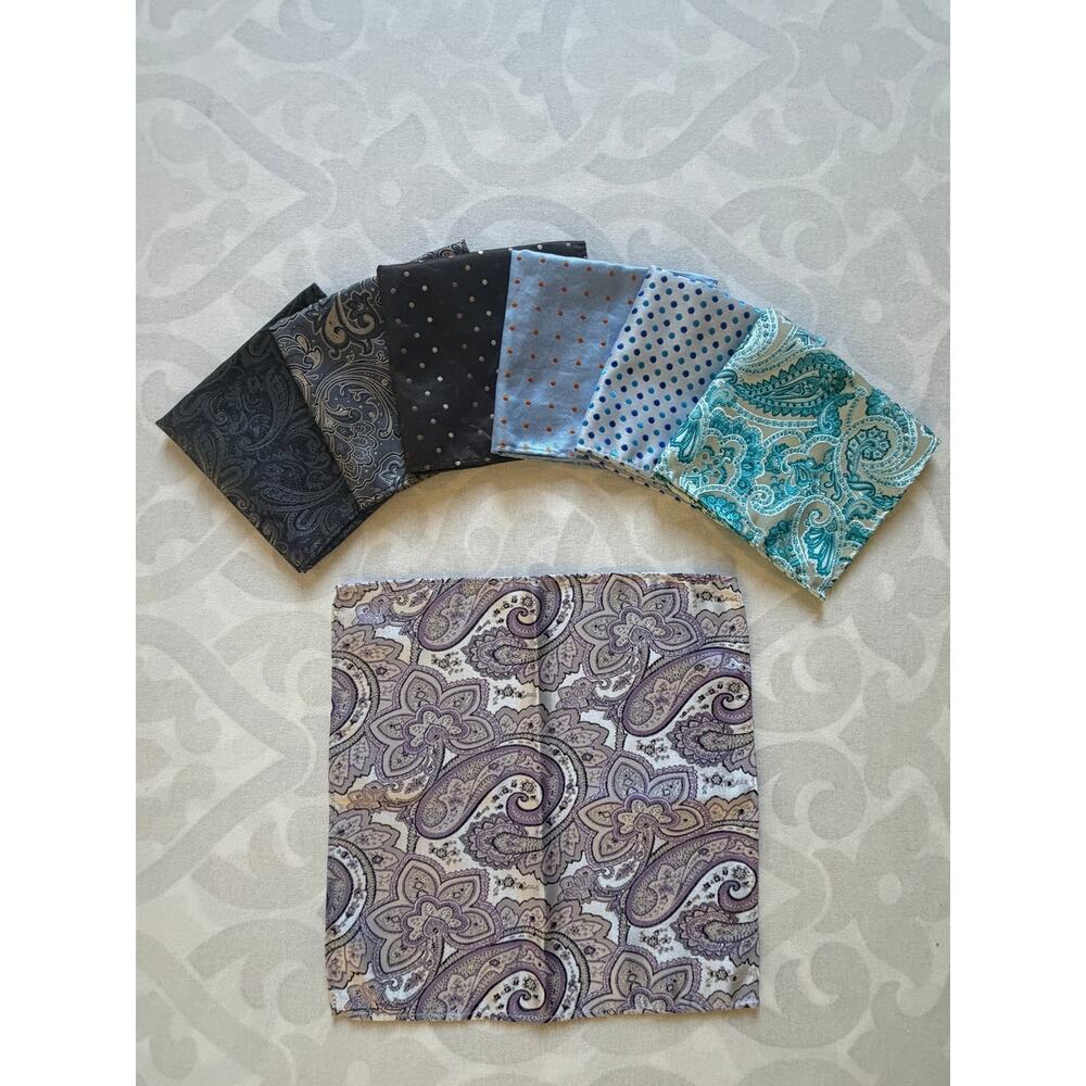 7 Men's 100% Silk Pocket Squares Paisley Polka Dot Assorted